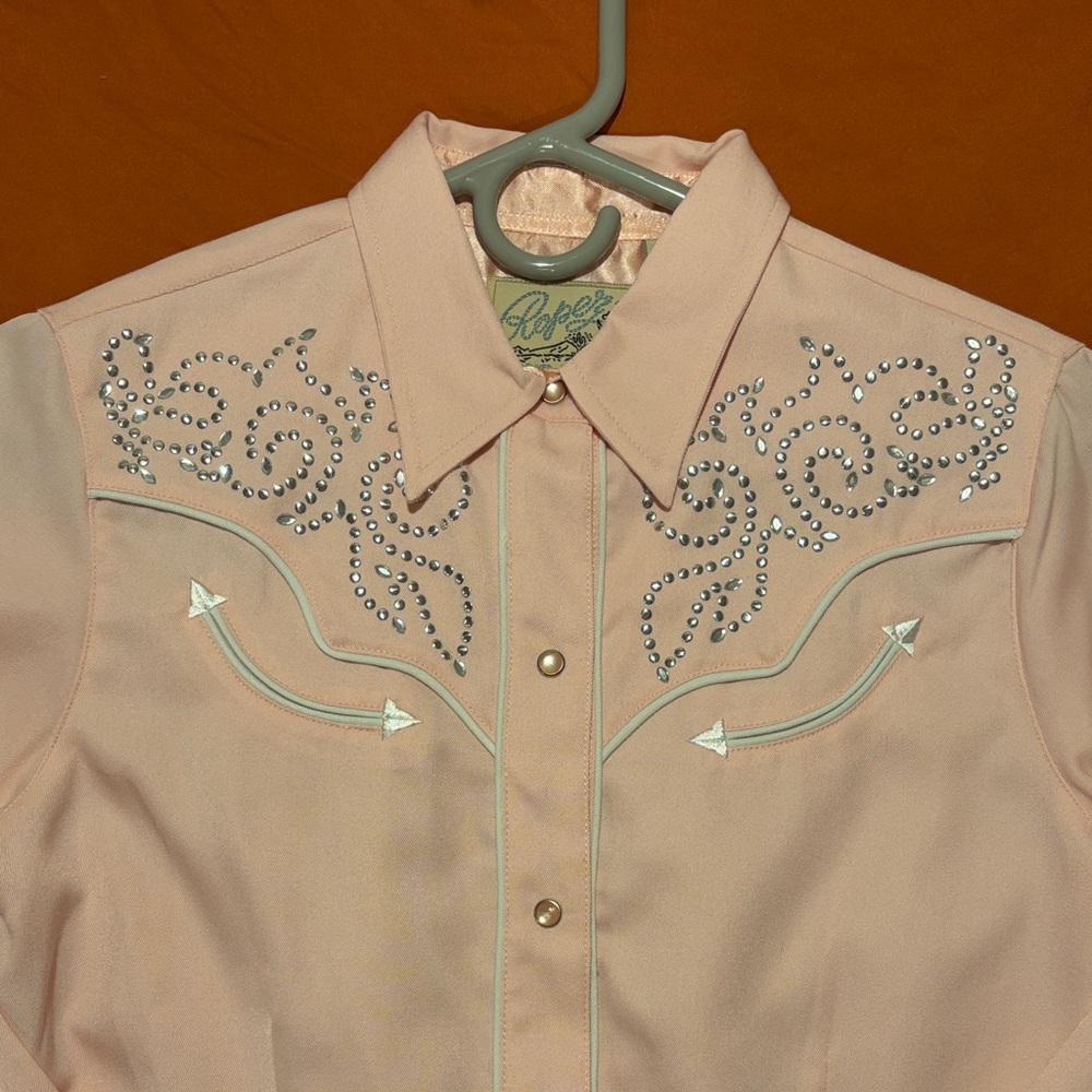 Roper Pale Pink Western Rhinestone Snap-Front Shirt - Picture 3 of 7